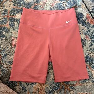 Nike Women's Coral-Pink High-Rise Bike Shorts with Swoosh